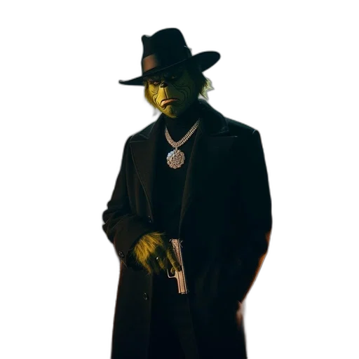 mask, hat, jacket, staff transparent PNG cut-out