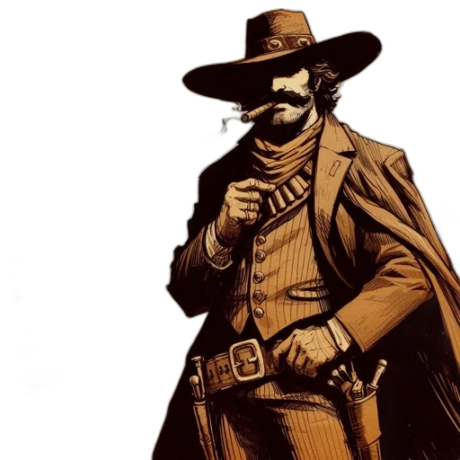 jacket, hat, staff, comic book art transparent PNG cut-out