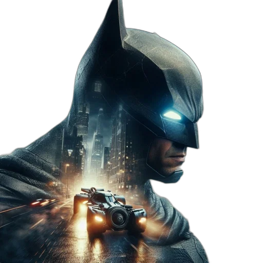 concept art, comic book art, 3d render, batman transparent PNG cut-out