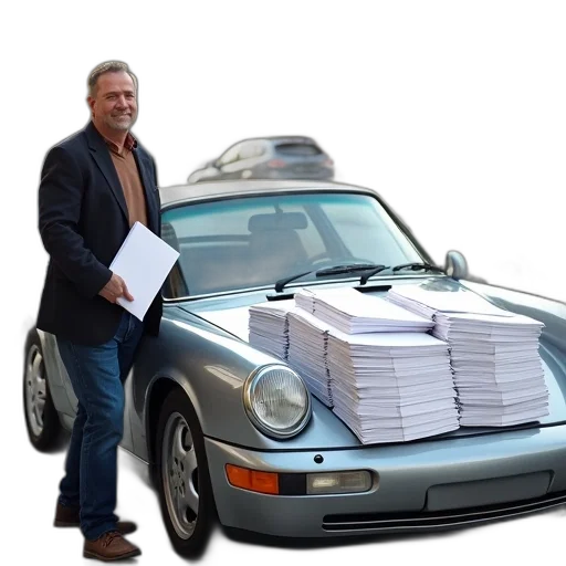 car, animal, man, standing transparent PNG cut-out