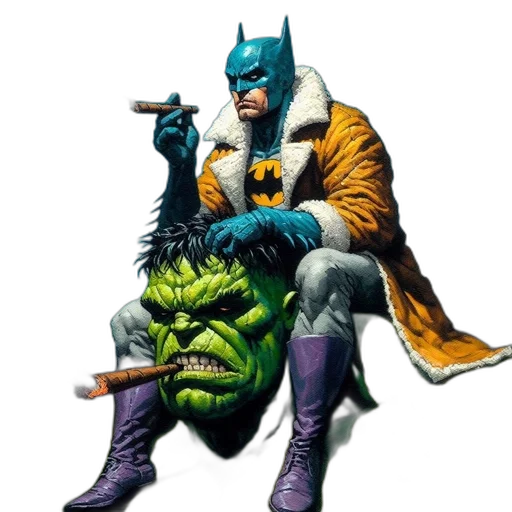 comic book art, concept art, batman, hulk transparent PNG cut-out