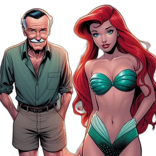 comic book art, concept art, underwater, two transparent PNG cut-out