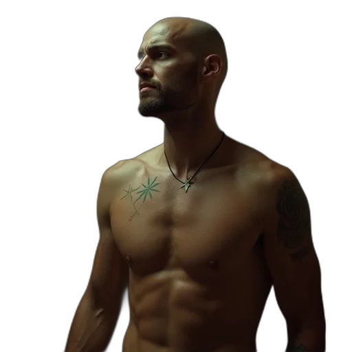 photorealistic, concept art, cyberpunk, bald transparent PNG cut-out
