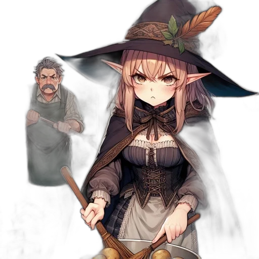 staff, weapon, hat, dress transparent PNG cut-out