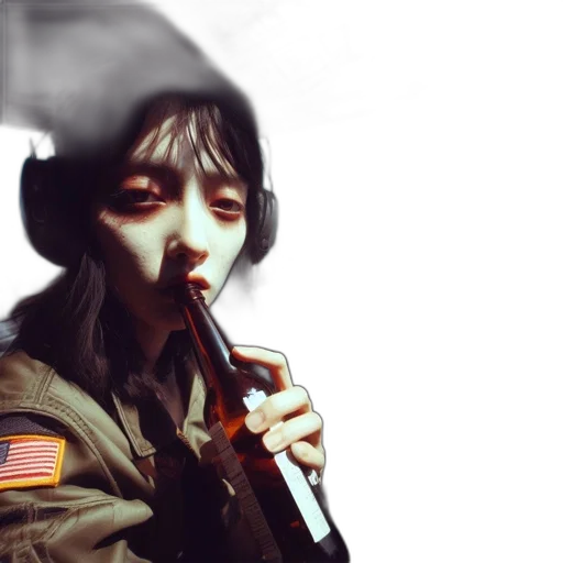 jacket, weapon, face, photorealistic transparent PNG cut-out