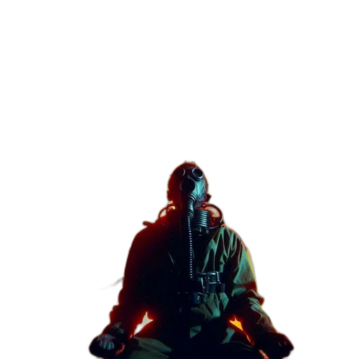 jacket, mask, creature, staff transparent PNG cut-out