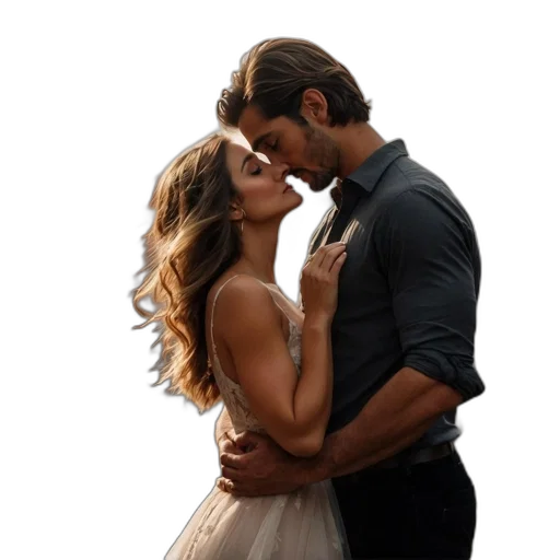 dress, photorealistic, couple, embraces transparent PNG cut-out