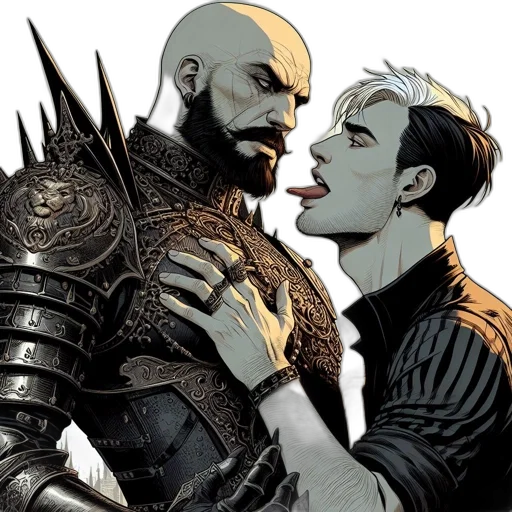 comic book art, concept art, two, males transparent PNG cut-out