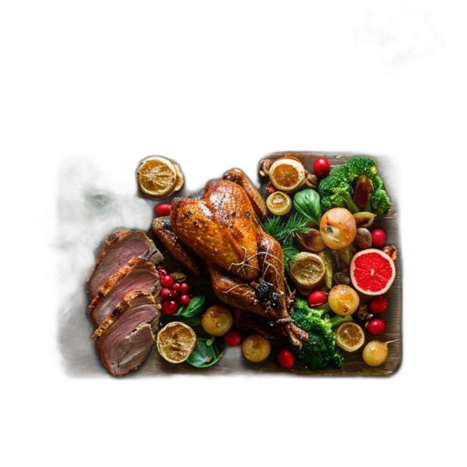 food, photorealistic, 3d render, festive transparent PNG cut-out