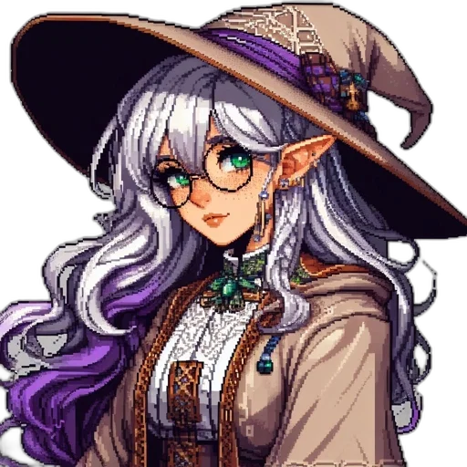 hat, staff, fantasy art, pixel art transparent PNG cut-out