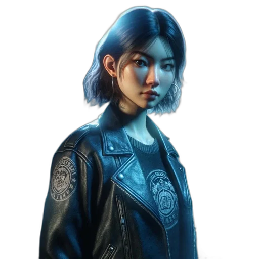 jacket, face, concept art, cyberpunk transparent PNG cut-out