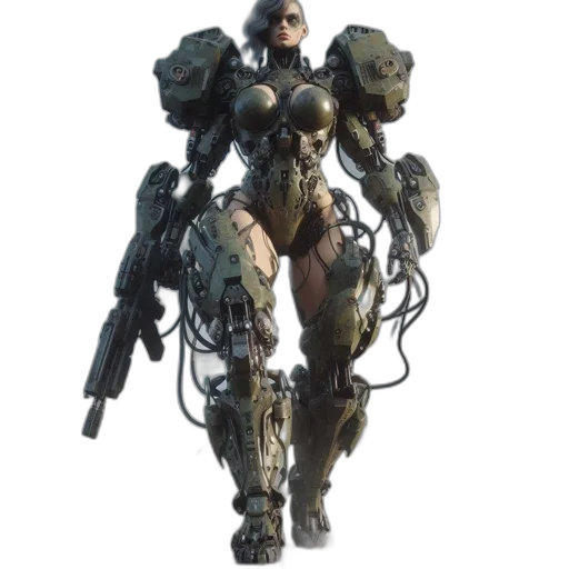 robot, weapon, concept art, 3d render transparent PNG cut-out