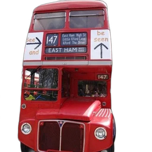 red, double-decker, bus, route transparent PNG cut-out