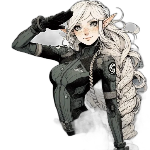jacket, hair, robot, staff transparent PNG cut-out