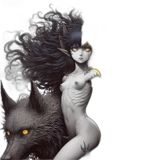 creature, hair, dress, dragon transparent PNG cut-out