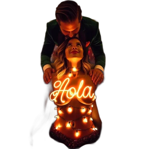 neon lights, fire, man, kneels transparent PNG cut-out