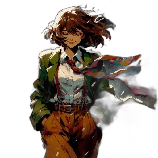 jacket, staff, face, weapon transparent PNG cut-out