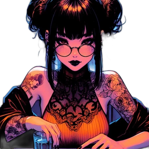 dress, jewelry, comic book art, cyberpunk transparent PNG cut-out