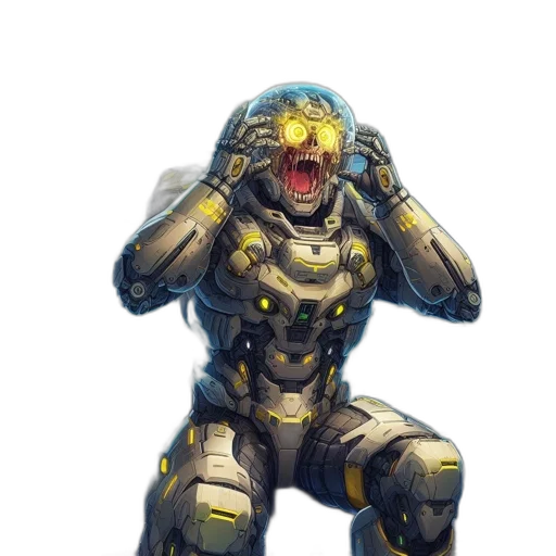 robot, creature, mask, weapon transparent PNG cut-out