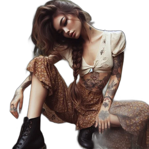 dress, hair, jacket, shoes transparent PNG cut-out