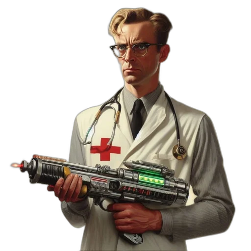 staff, weapon, jacket, robot transparent PNG cut-out