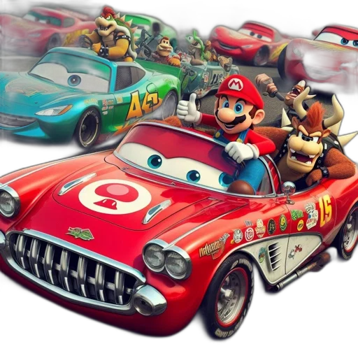 car, concept art, 3d render, mario transparent PNG cut-out