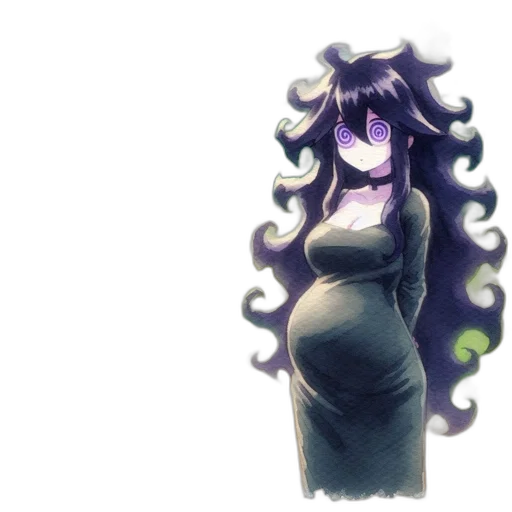 dress, hair, creature, staff transparent PNG cut-out