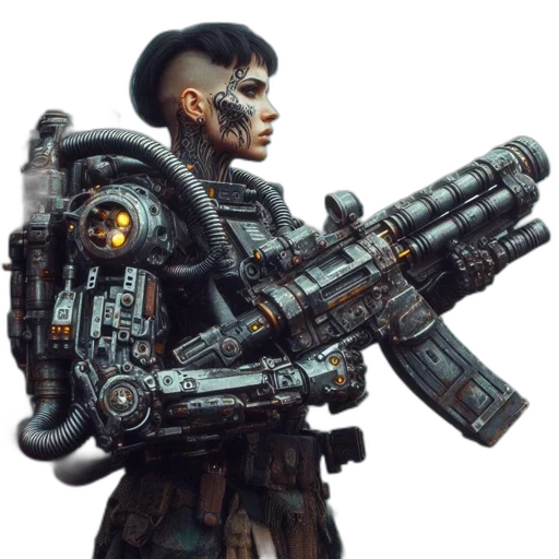 robot, weapon, staff, cyberpunk transparent PNG cut-out