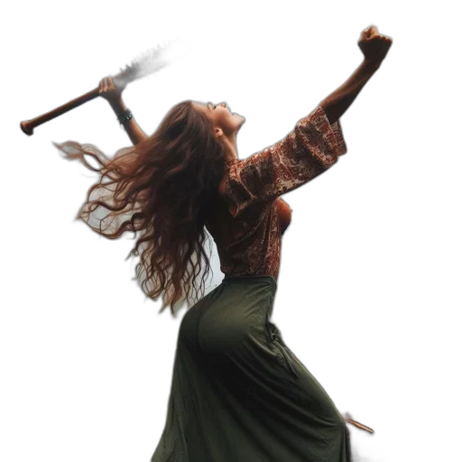 dress, hair, staff, sword transparent PNG cut-out