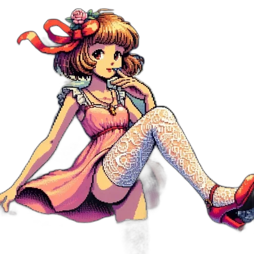 dress, staff, flower, pixel art transparent PNG cut-out