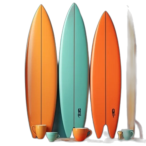 colorful, surfers, surfboards, retro transparent PNG cut-out