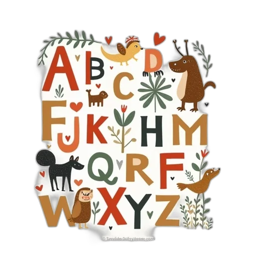 forest, children, illustrated, alphabet transparent PNG cut-out