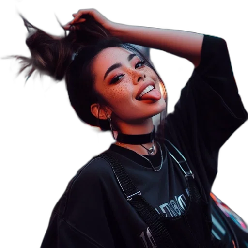 jacket, hair, face, jewelry transparent PNG cut-out