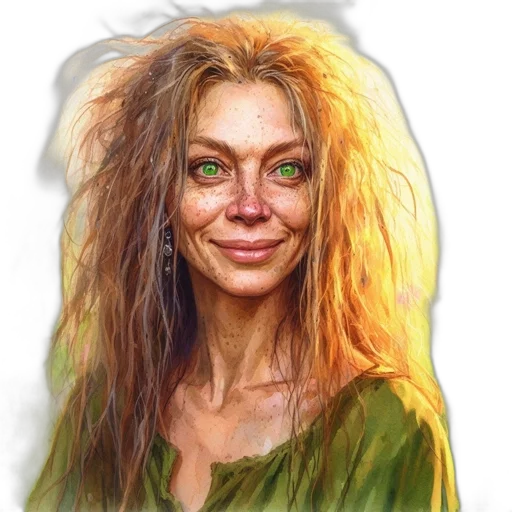 face, hair, creature, staff transparent PNG cut-out