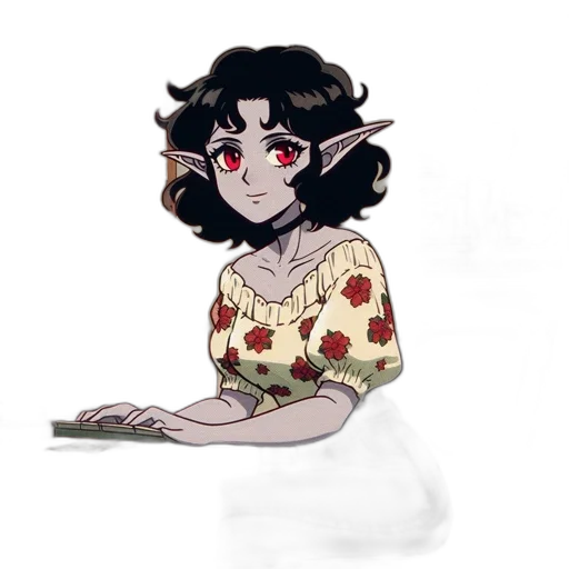 dress, staff, flower, creature transparent PNG cut-out