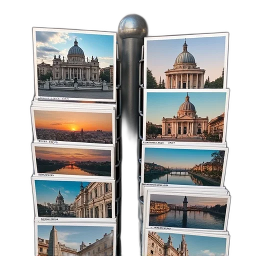 photorealistic, collection, postcards, displayed transparent PNG cut-out
