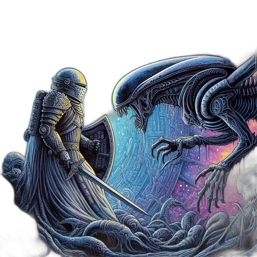 dragon, creature, sword, fantasy art transparent PNG cut-out