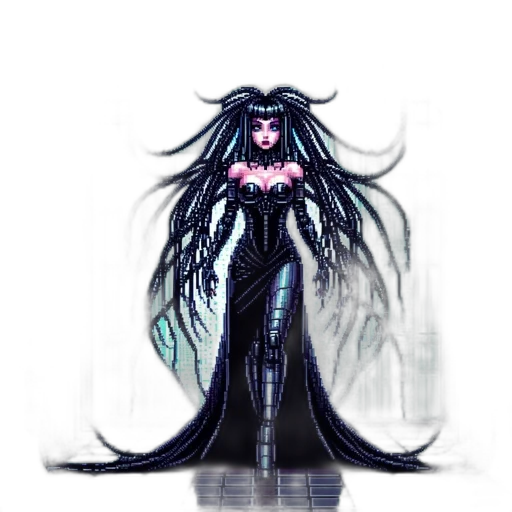dress, creature, hair, staff transparent PNG cut-out