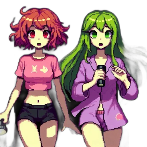 jacket, staff, pixel art, vaporwave transparent PNG cut-out
