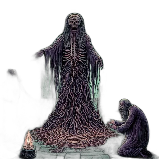 creature, hair, dress, staff transparent PNG cut-out