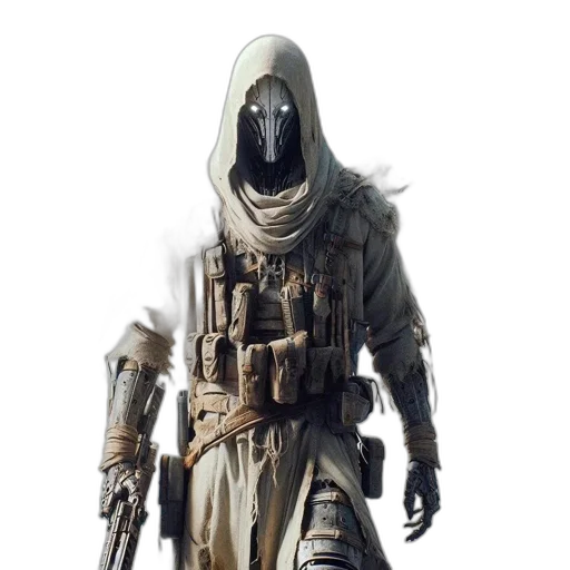 mask, jacket, creature, weapon transparent PNG cut-out