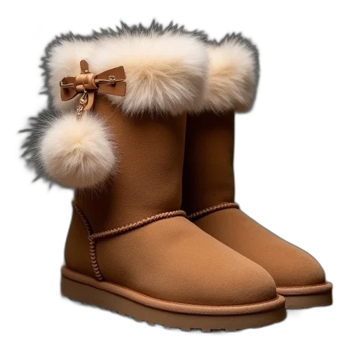 shoes, brown, sheepskin, boot transparent PNG cut-out