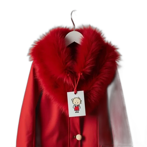 jacket, red, fur, scarf transparent PNG cut-out