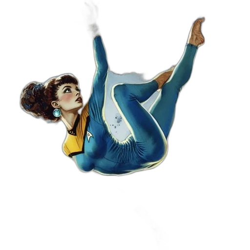 staff, jacket, hair, shoes transparent PNG cut-out