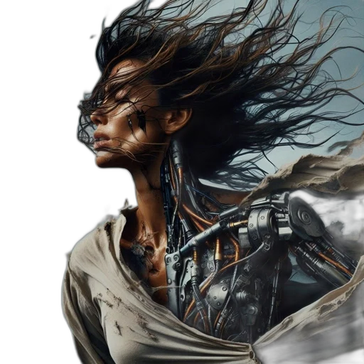 robot, hair, face, cyberpunk transparent PNG cut-out