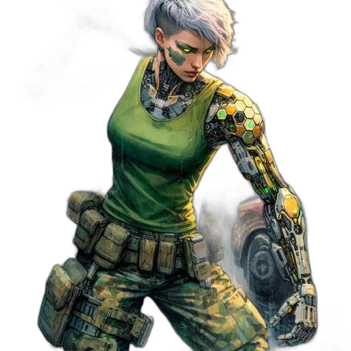 robot, weapon, comic book art, cyberpunk transparent PNG cut-out