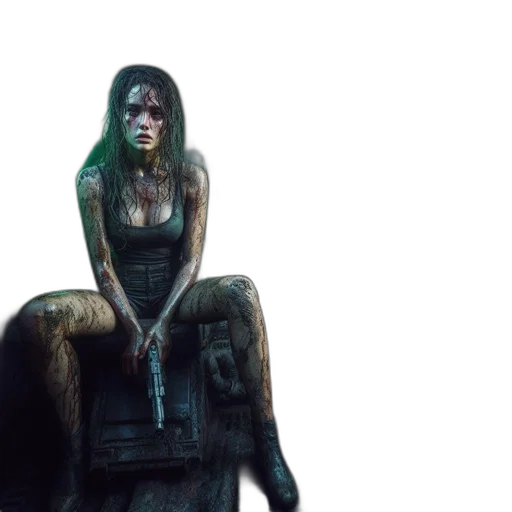concept art, cyberpunk, green, two transparent PNG cut-out
