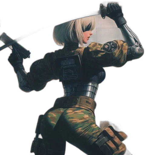 robot, weapon, jacket, staff transparent PNG cut-out