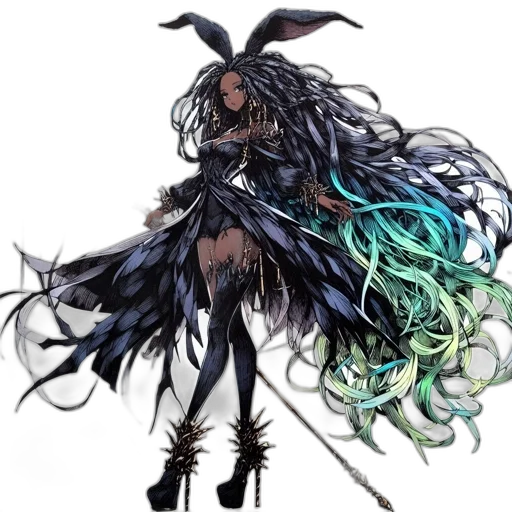 hair, dress, staff, concept art transparent PNG cut-out