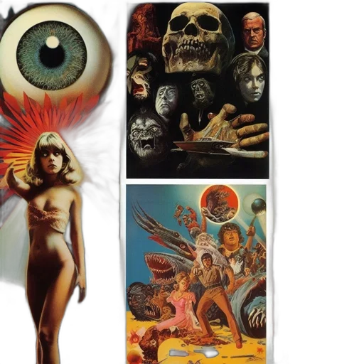 concept art, comic book art, collage, features transparent PNG cut-out